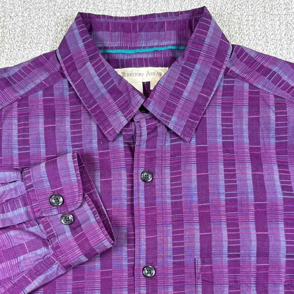 Territory Ahead Mens Large Purple Textured Stripe Long Sleeve Button Up Shirt